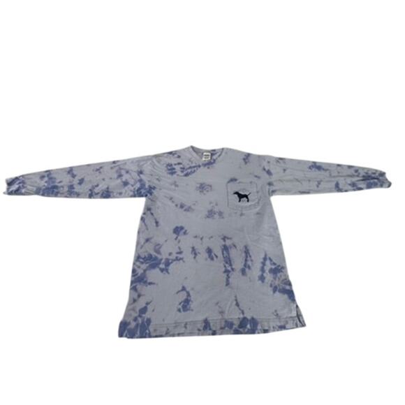 "PINK" Long SLeeve T-Shirt Purple Tie Dye Pink Dog Graphic Beach Summer Tween - Picture 1 of 9